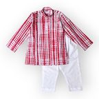 Boys Red Shibori Awadh Kurta Set