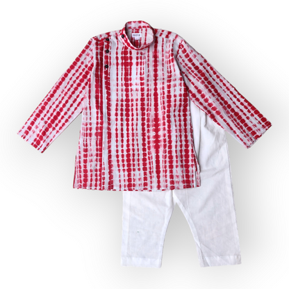 Boys Red Shibori Awadh Kurta Set