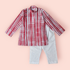 Boys Red Shibori Awadh Kurta Set