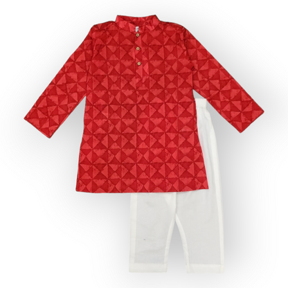 Boys Red Triangles Kurta Set