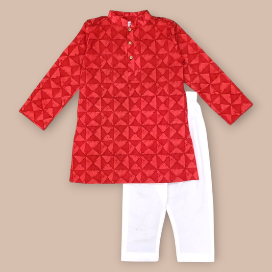 Boys Red Triangles Kurta Set