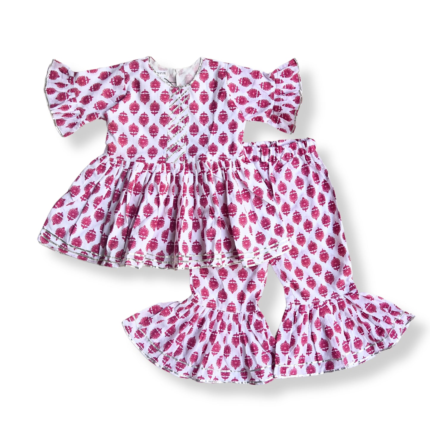 Girls Pink Motif Sharara Set