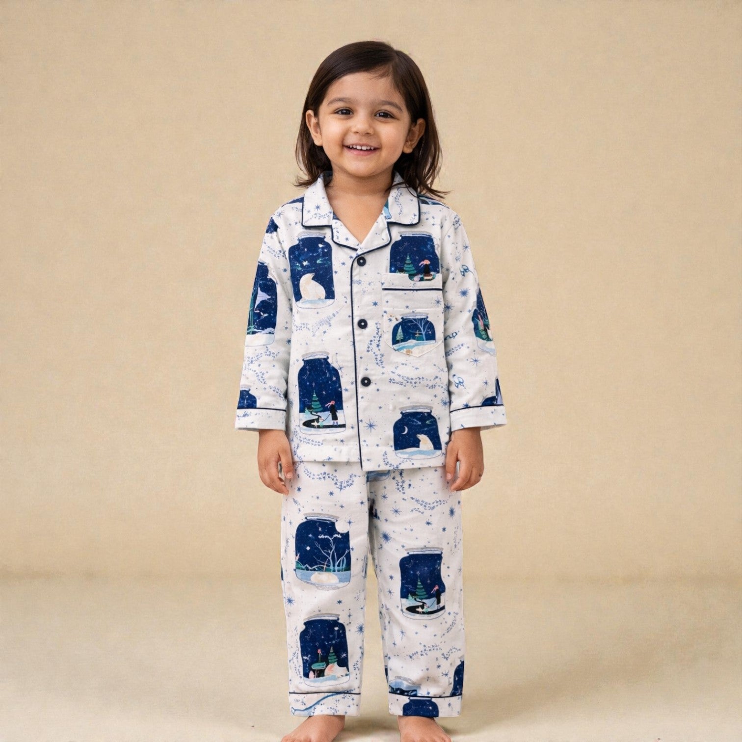 Kids White Snowglobe Flannel Nightsuit