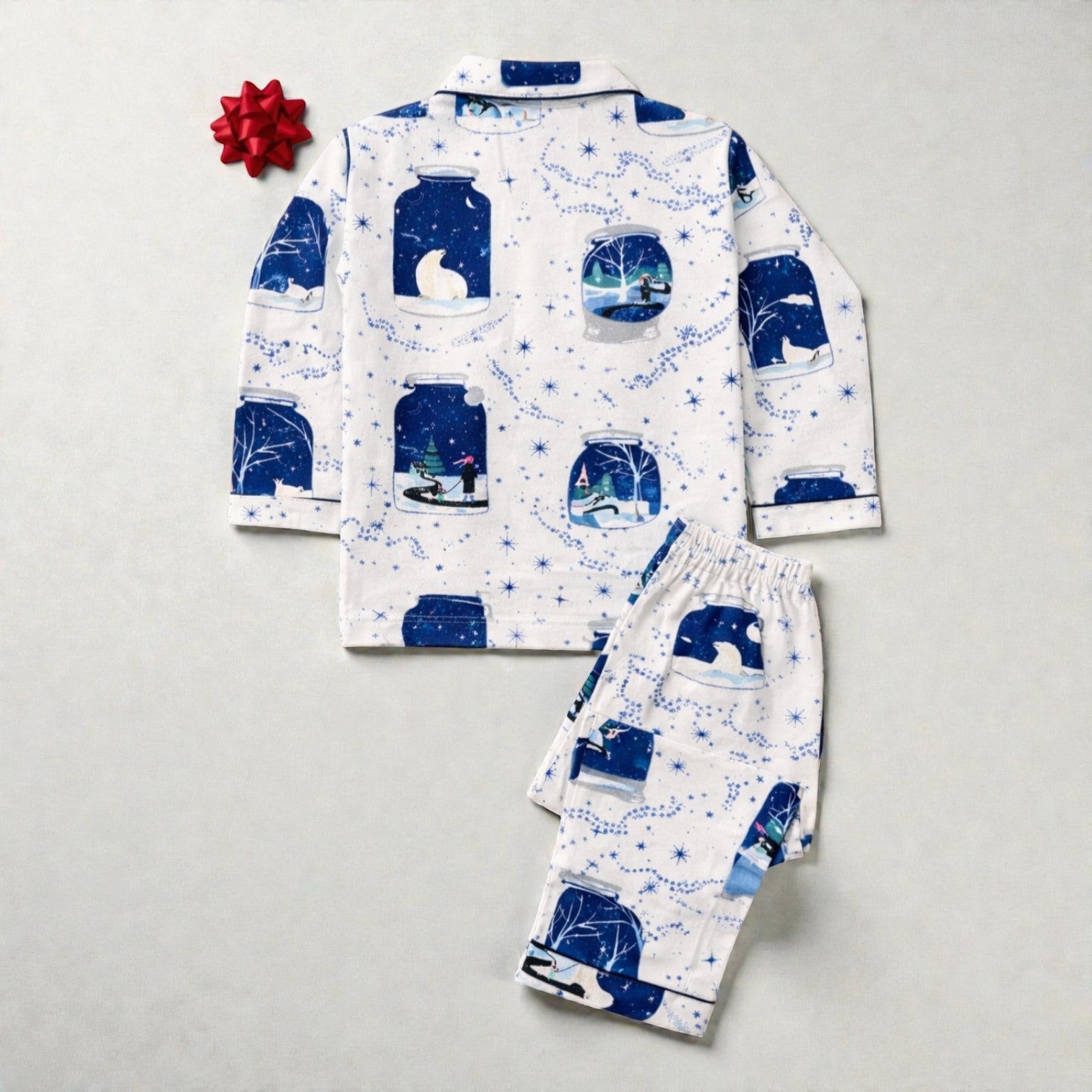 Kids White Snowglobe Flannel Nightsuit