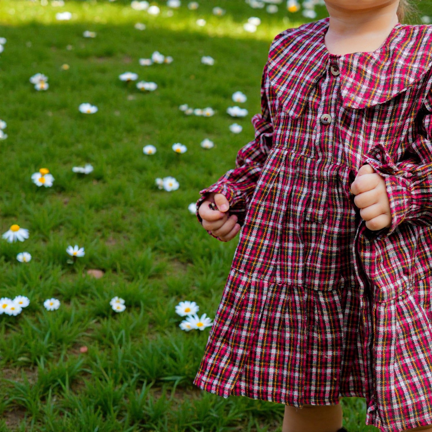Girls Red White Checks Cotswool Tiered Dress