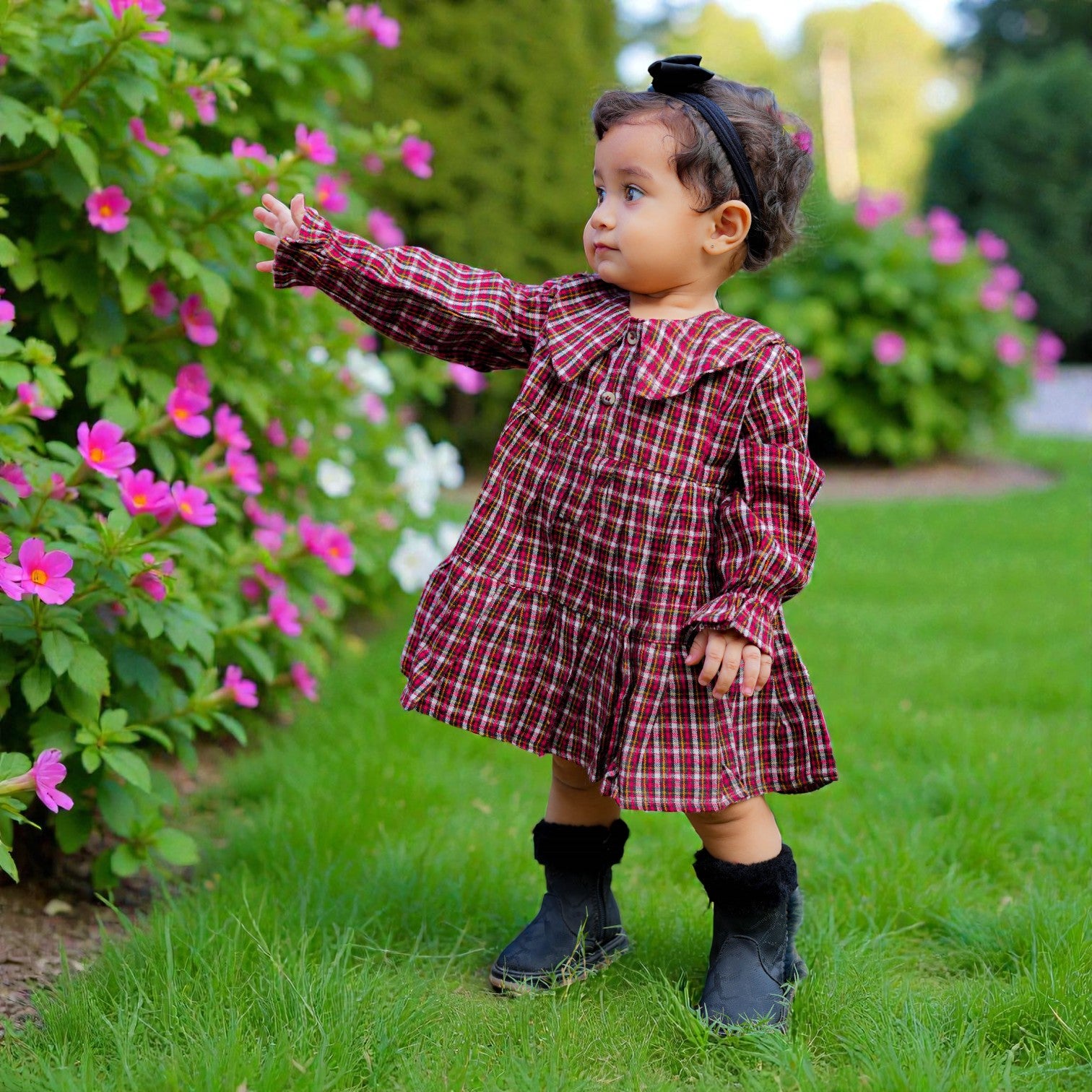 Girls Red White Checks Cotswool Tiered Dress