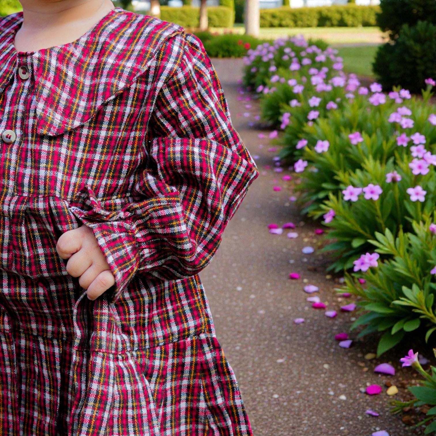 Girls Red White Checks Cotswool Tiered Dress