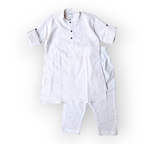 Boys White Self Print Kurta Set