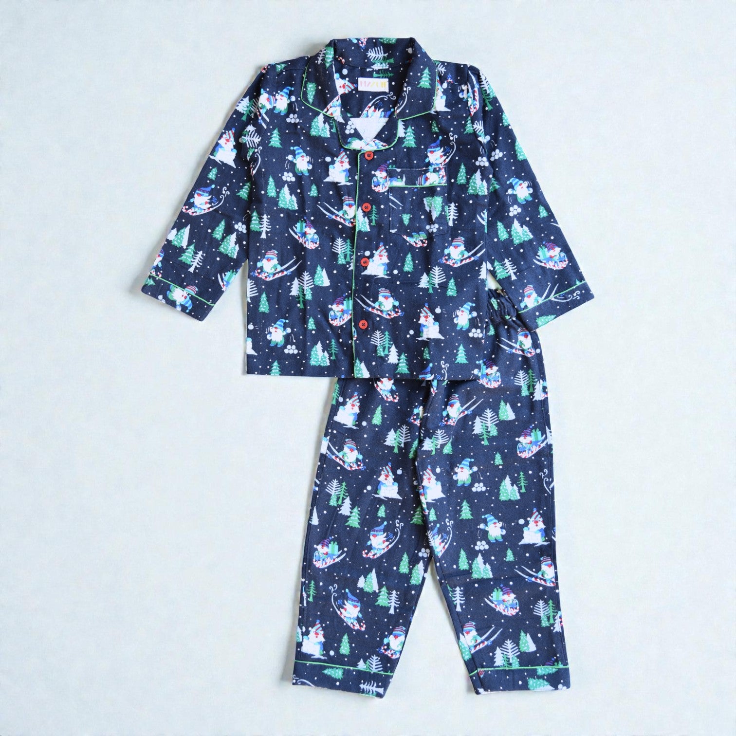 Kids Blue Santa Flannel Nightsuit