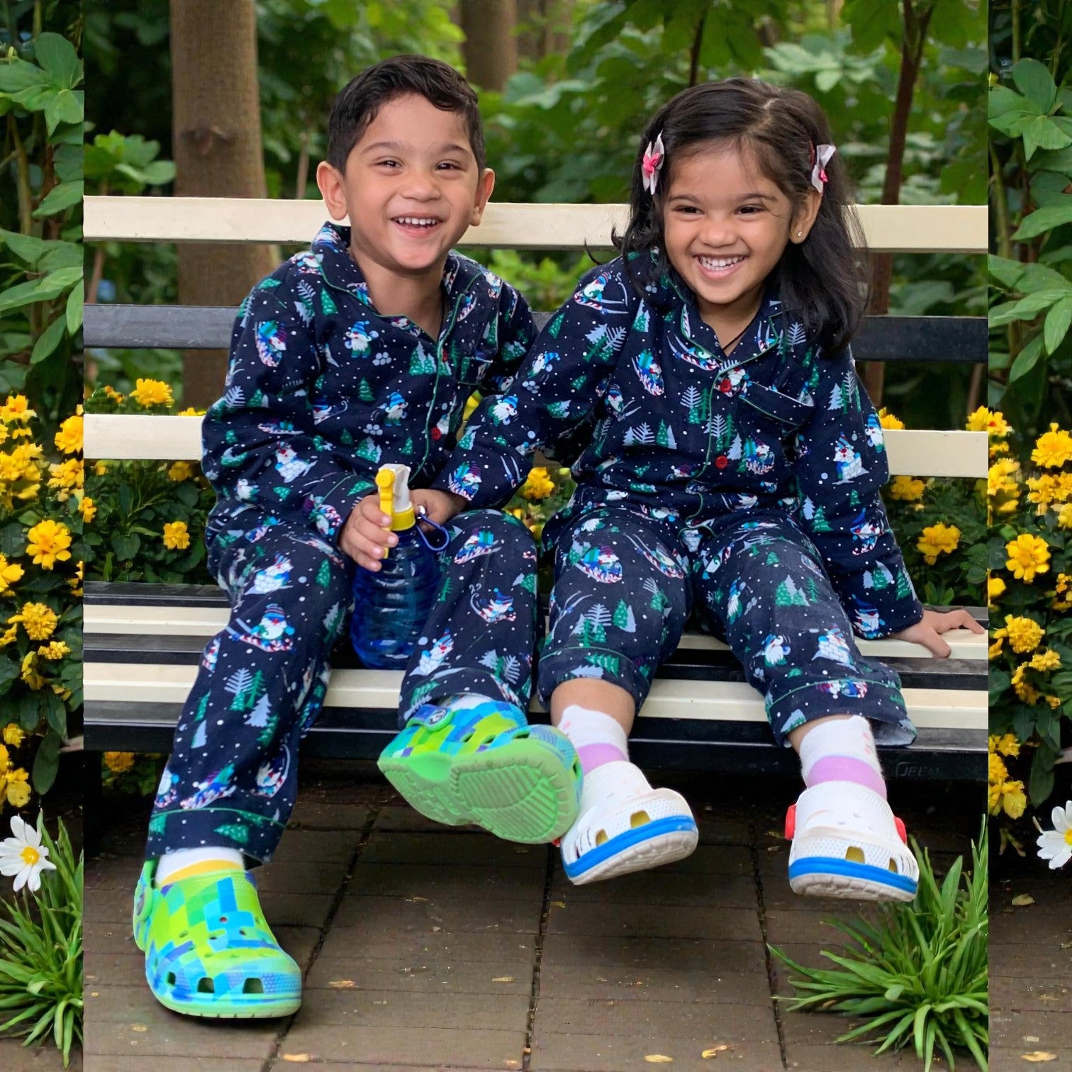 Kids Blue Santa Flannel Nightsuit