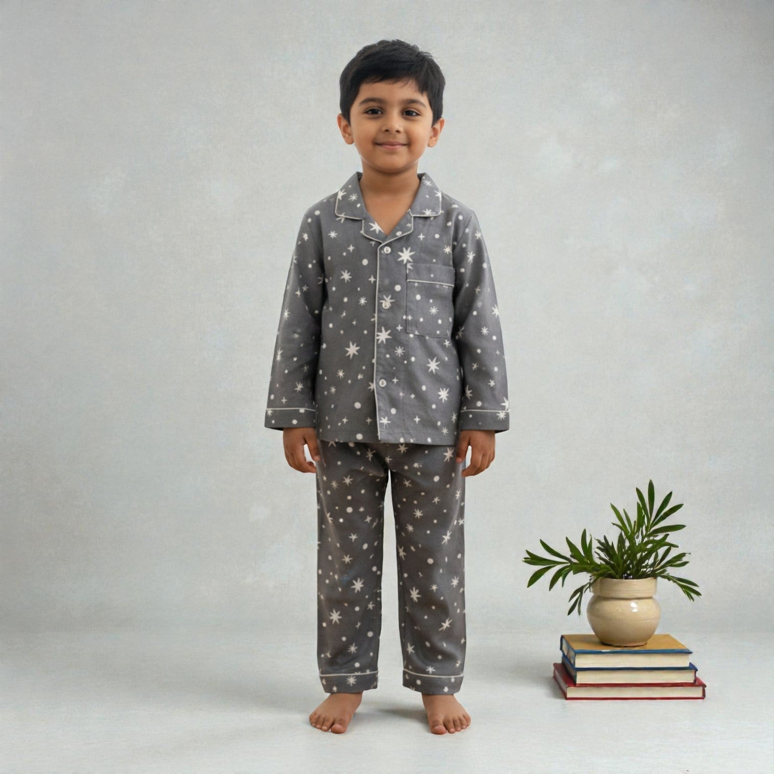 Kids Grey Star Flannel Night suit