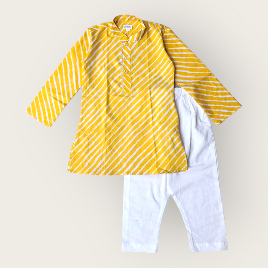 Boys Yellow Leheriya Kurta Set