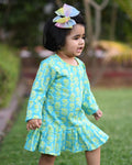 Girls Aqua Marigold Knife Pleated Dress