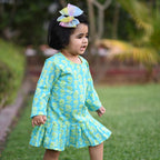Girls Aqua Marigold Knife Pleated Dress