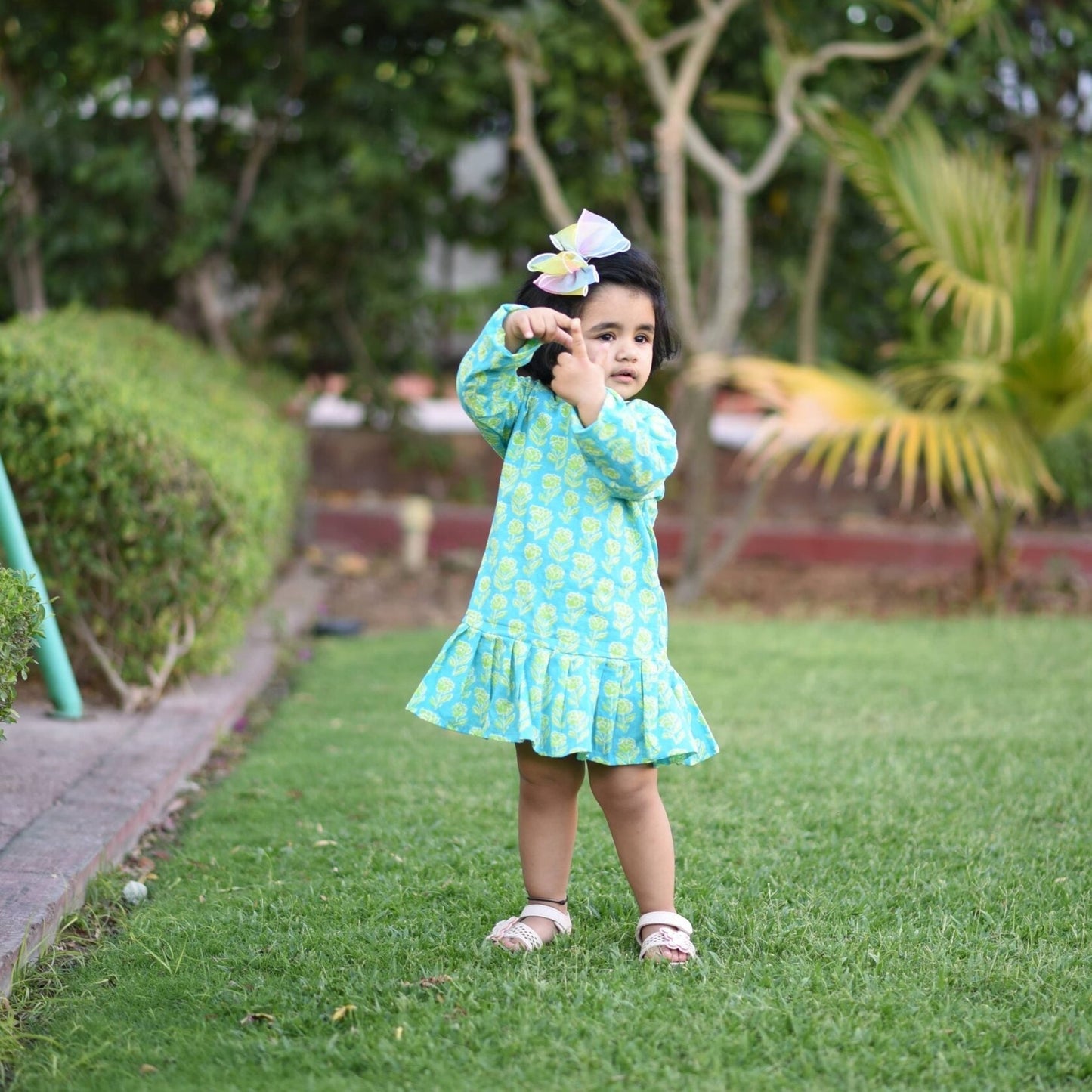 Girls Aqua Marigold Knife Pleated Dress