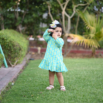 Girls Aqua Marigold Knife Pleated Dress