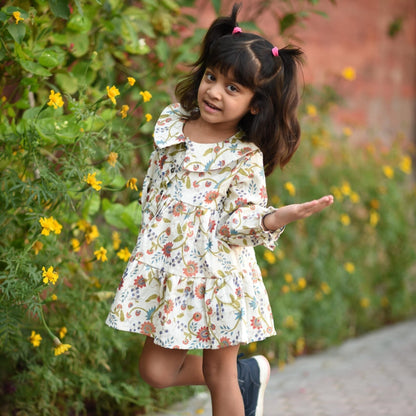 Girls Beige Two Tiered Blossom Dress