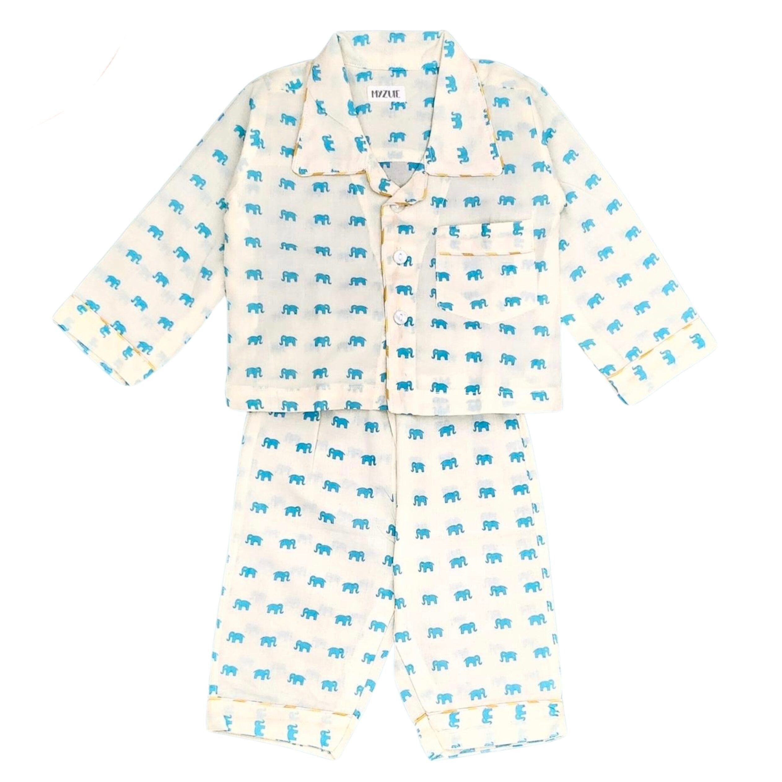 Kids Blue Tiny Elephant Unisex Night Set