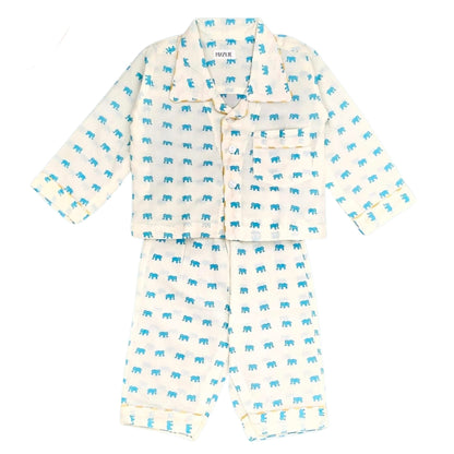 Kids Blue Tiny Elephant Unisex Night Set