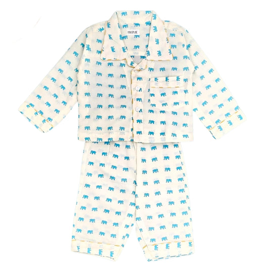 Kids Blue Tiny Elephant Unisex Night Set