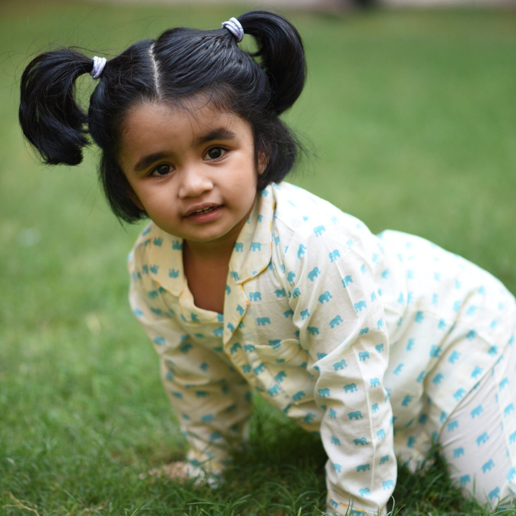 Kids Blue Tiny Elephant Unisex Night Set