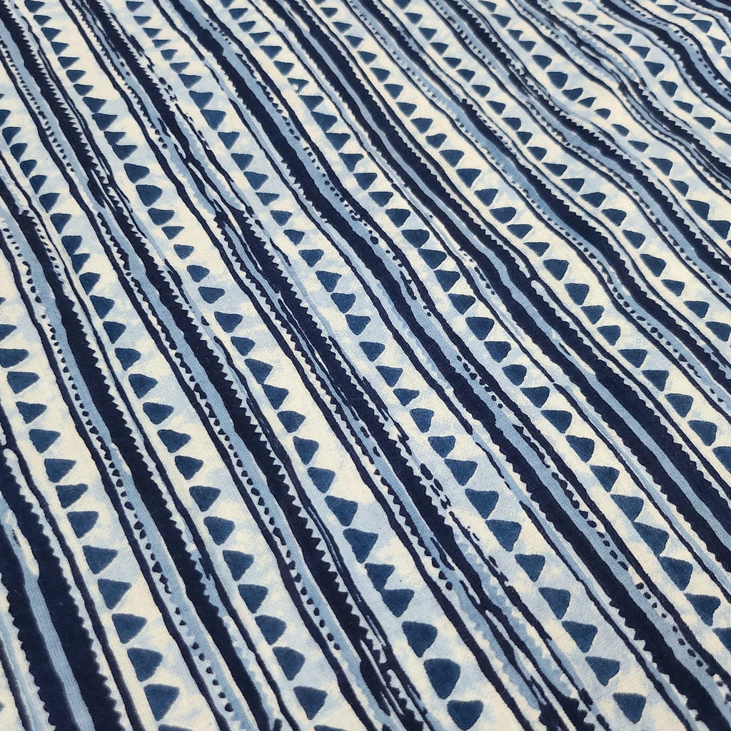 Boys Blue Triangles Full Sleeves Mandarin Collar Shirt