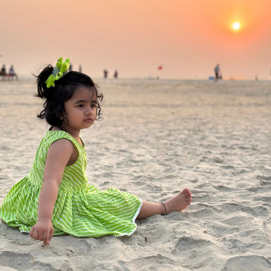 Girls Green Leheriya Slip Dress