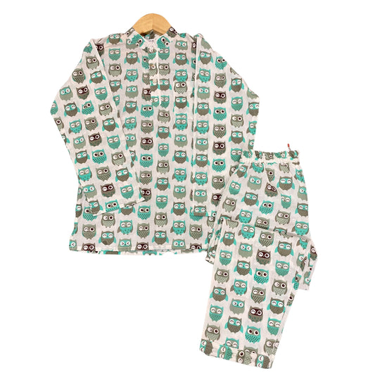 Kids Green Owl Unisex Night Set