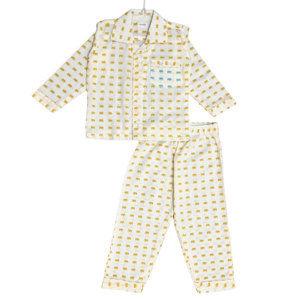 Kids Mustard Tiny Elephant Unisex Night Set