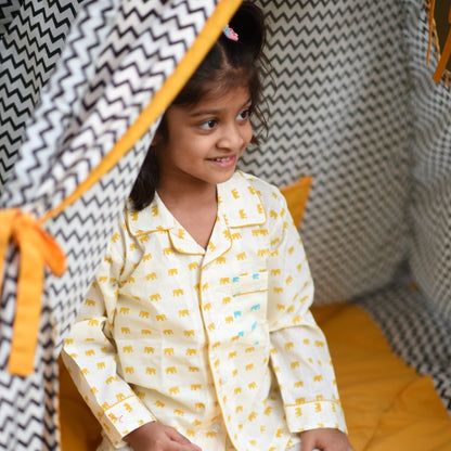 Kids Mustard Tiny Elephant Unisex Night Set