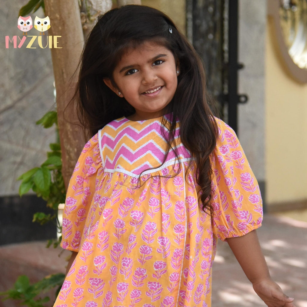 Girls Orange Marigold Over-sized Dress