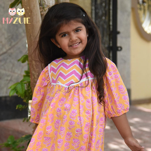 Girls Orange Marigold Over-sized Dress