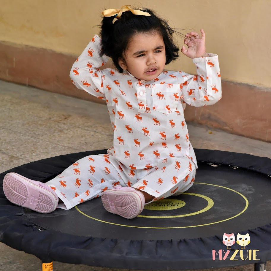 Kids Orange Reindeer Night Suit