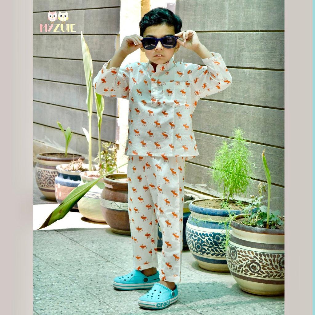 Kids Orange Reindeer Night Suit