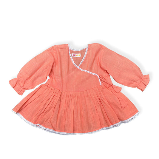 Girls Peach Slub Angrakha Top