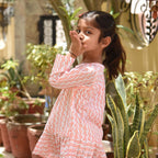 Girls Peach Creeper Full Sleeves Knife Pleated Dress