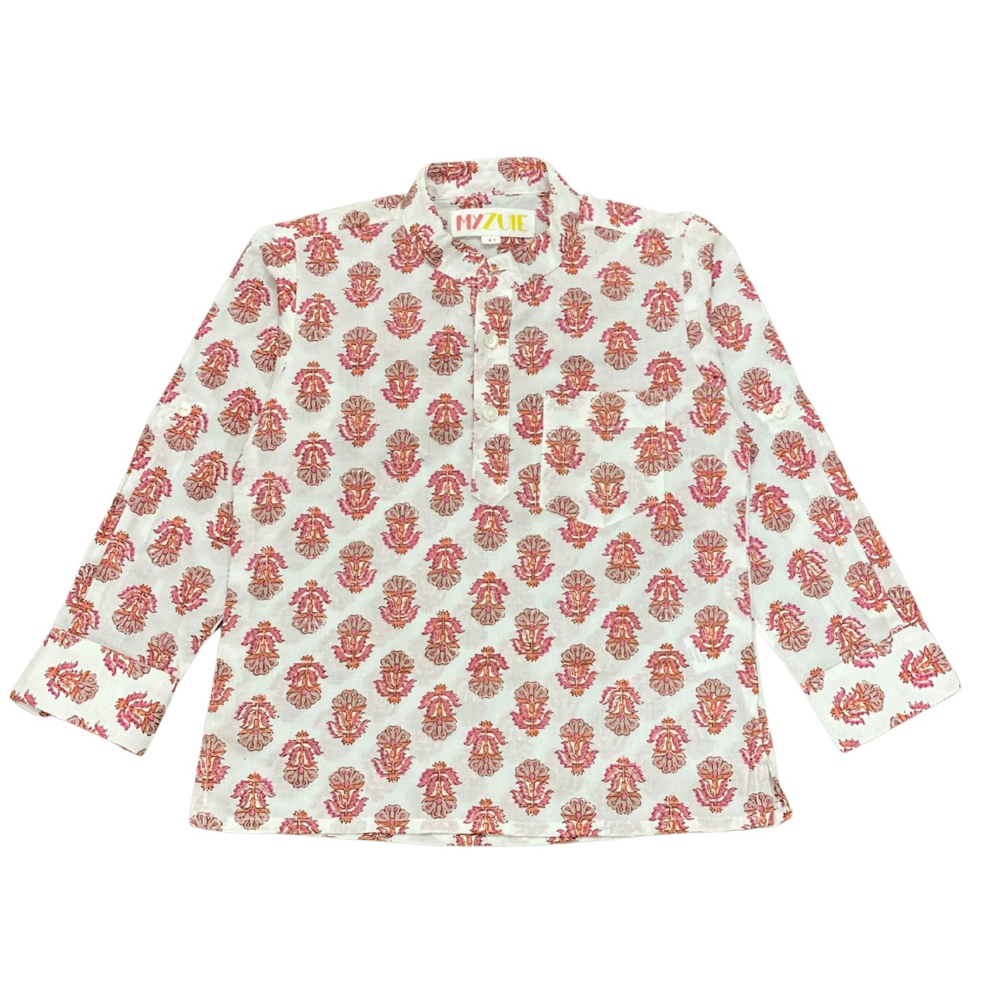 Boys Peach Motif Short Kurta