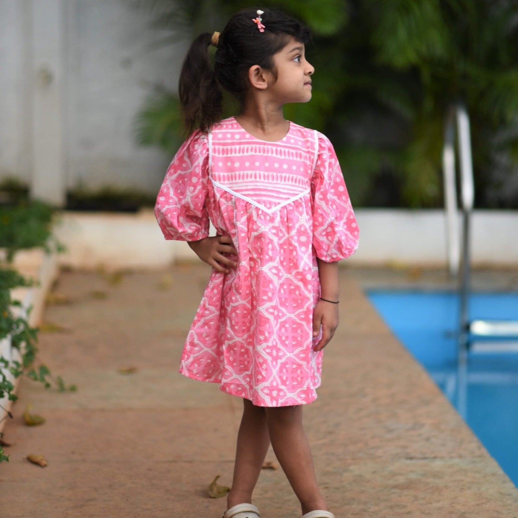 Girls Pink Flowers Oversized Dress