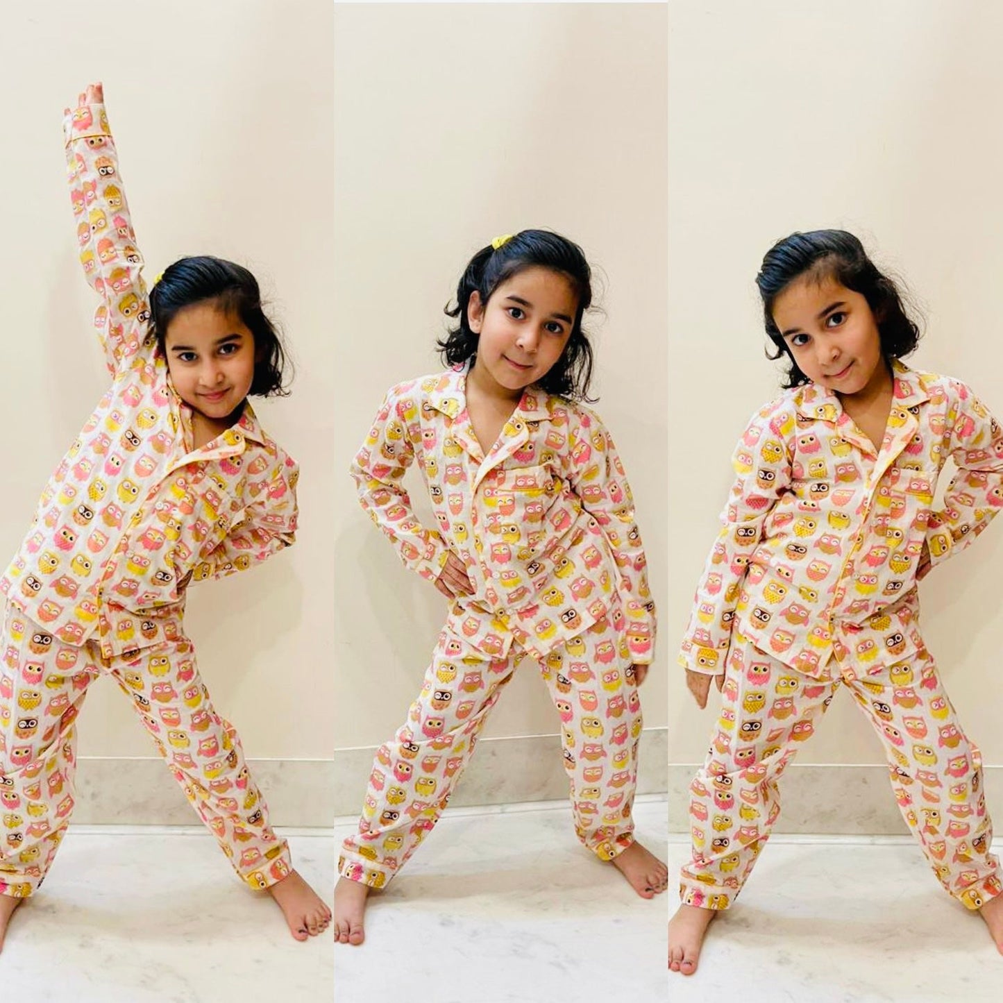 Kids Pink Yellow Owl Night Suit