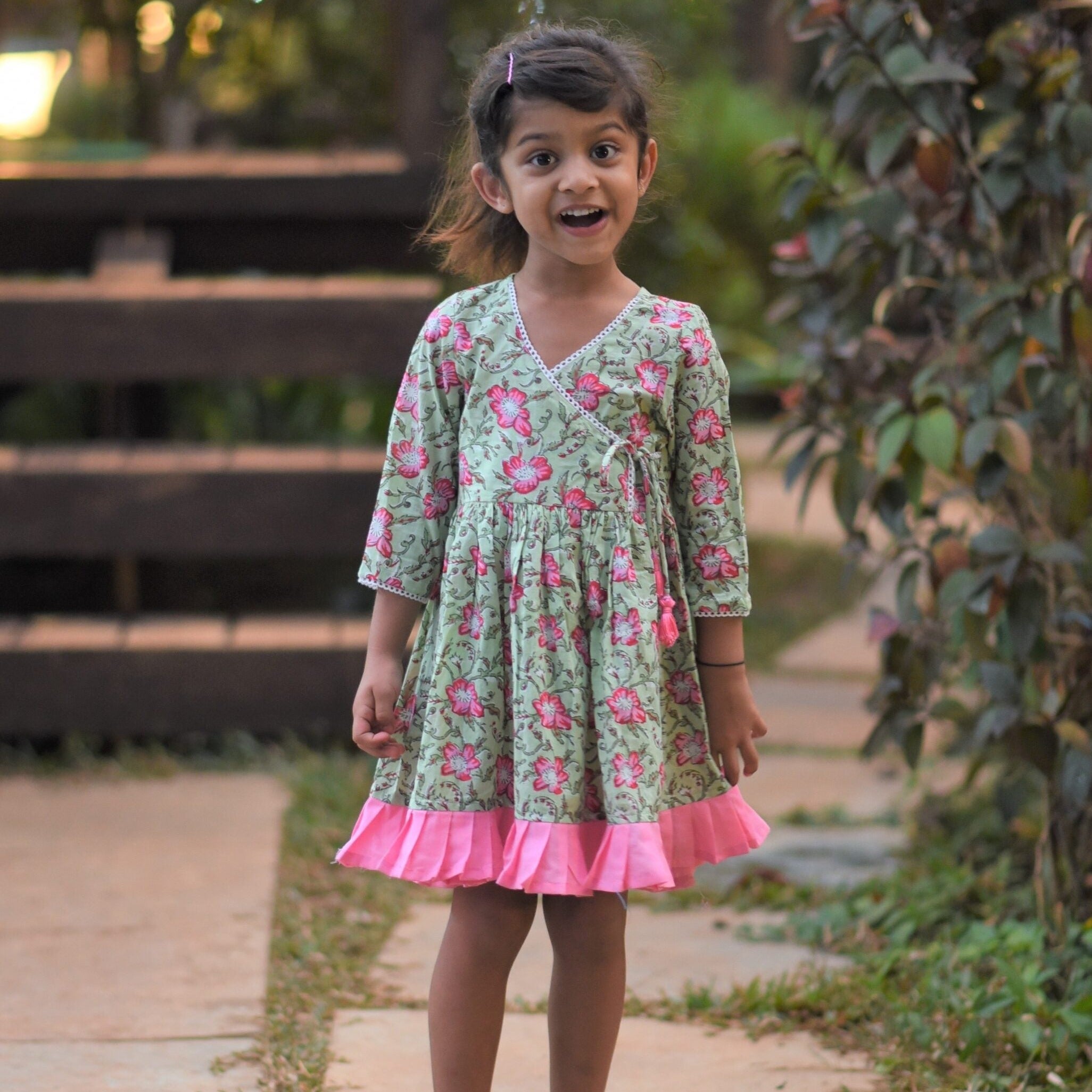 Girls Pistachio Twist N Twirl Angrakha Dress