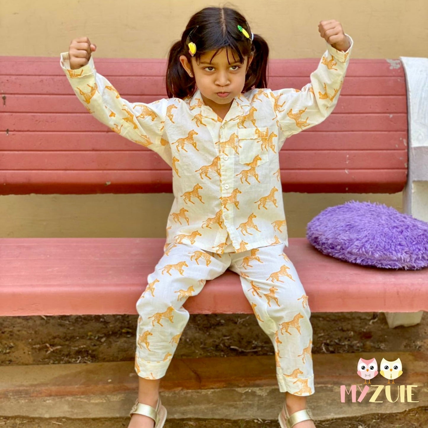 Kids Yellow Zebra Night Suit